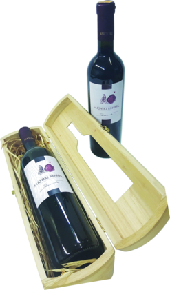 Bottle of Sartori refosco 2005 in a wooden gift case
